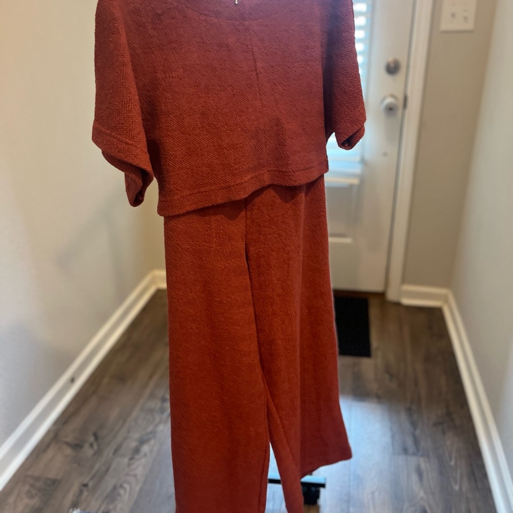 FREE PEOPLE  Changing Tides Cotton Crop Top & Pants - Rust - NWT- XS - Picture 4 of 16